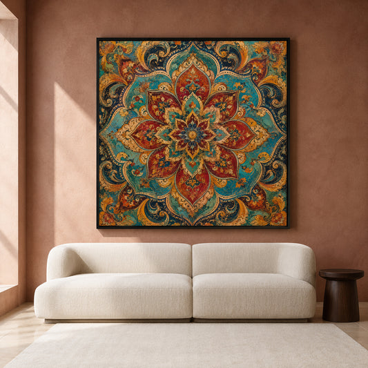 Turquoise Royal Lotus Mandala Indian Ethnic Wall Art