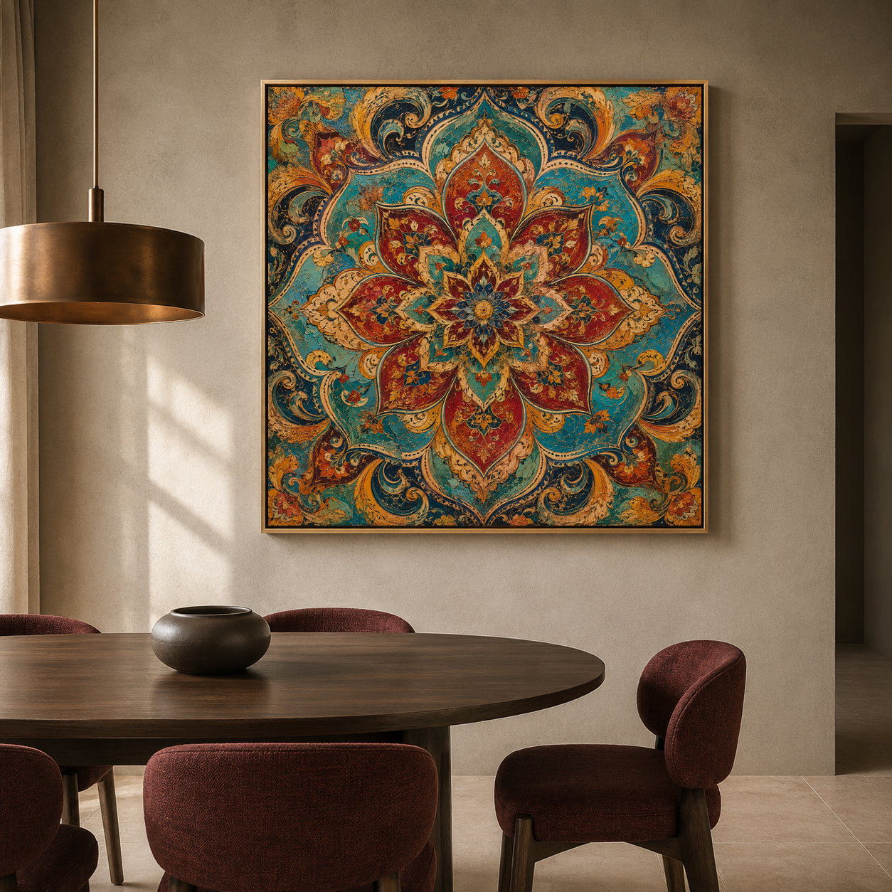 Turquoise Royal Lotus Mandala Indian Ethnic Wall Art