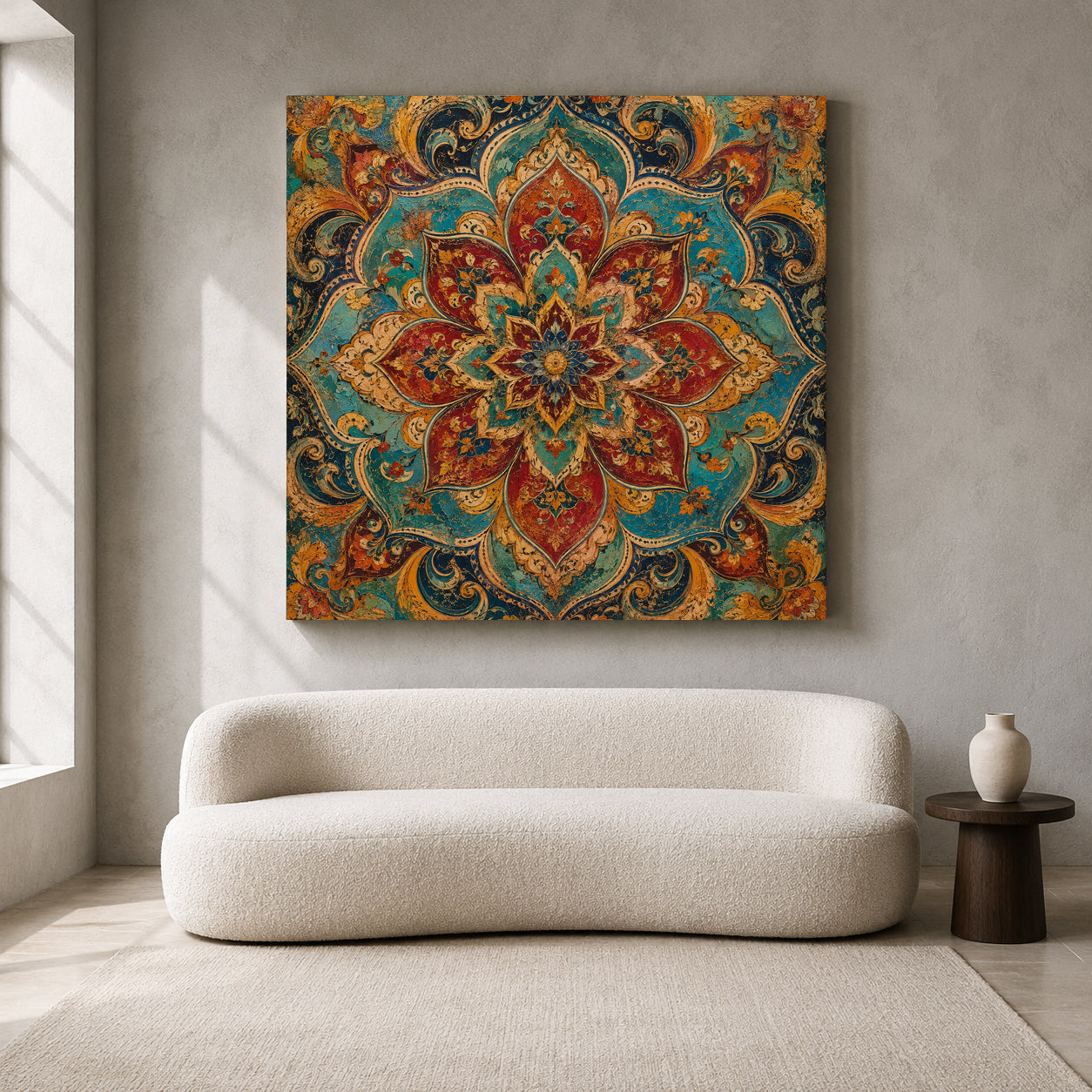 Turquoise Royal Lotus Mandala Indian Ethnic Wall Art