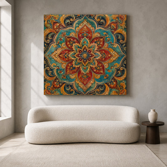 Turquoise Royal Lotus Mandala Indian Ethnic Wall Art