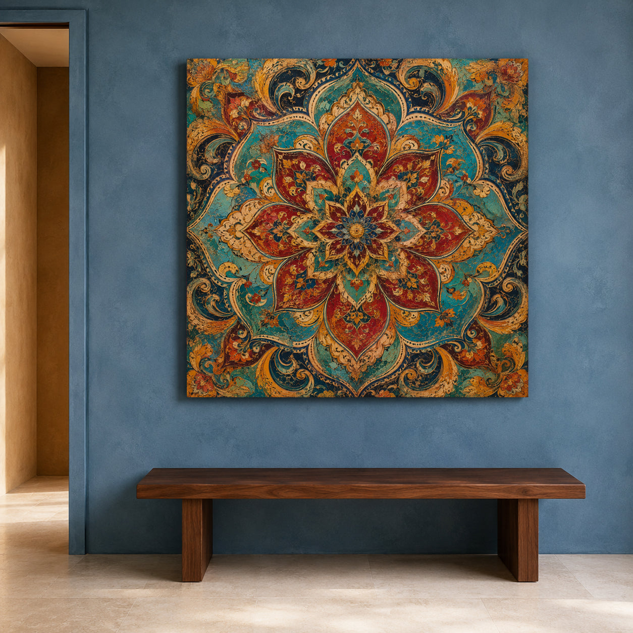 Turquoise Royal Lotus Mandala Indian Ethnic Wall Art