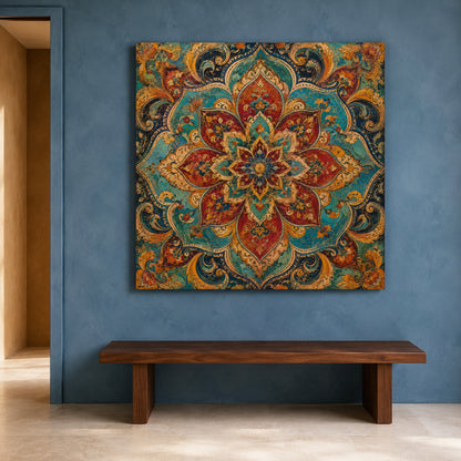 Turquoise Royal Lotus Mandala Indian Ethnic Wall Art