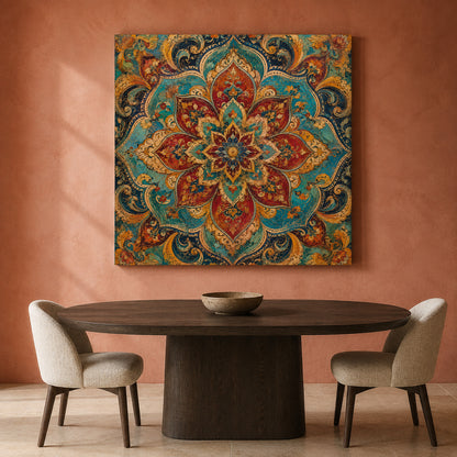 Turquoise Royal Lotus Mandala Indian Ethnic Wall Art
