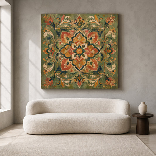 Sage Garden Medallion Vintage Indian Floral Ornamental Wall Art