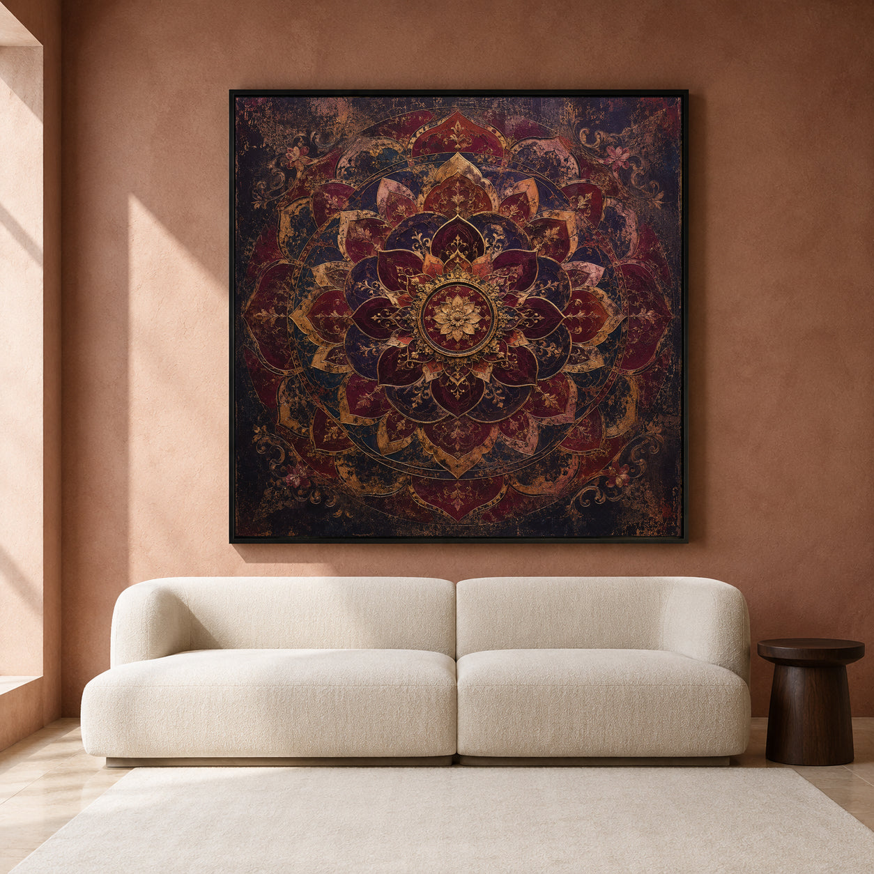 Midnight Ruby Mandala Vintage Indian Ornamental Floral Wall Art
