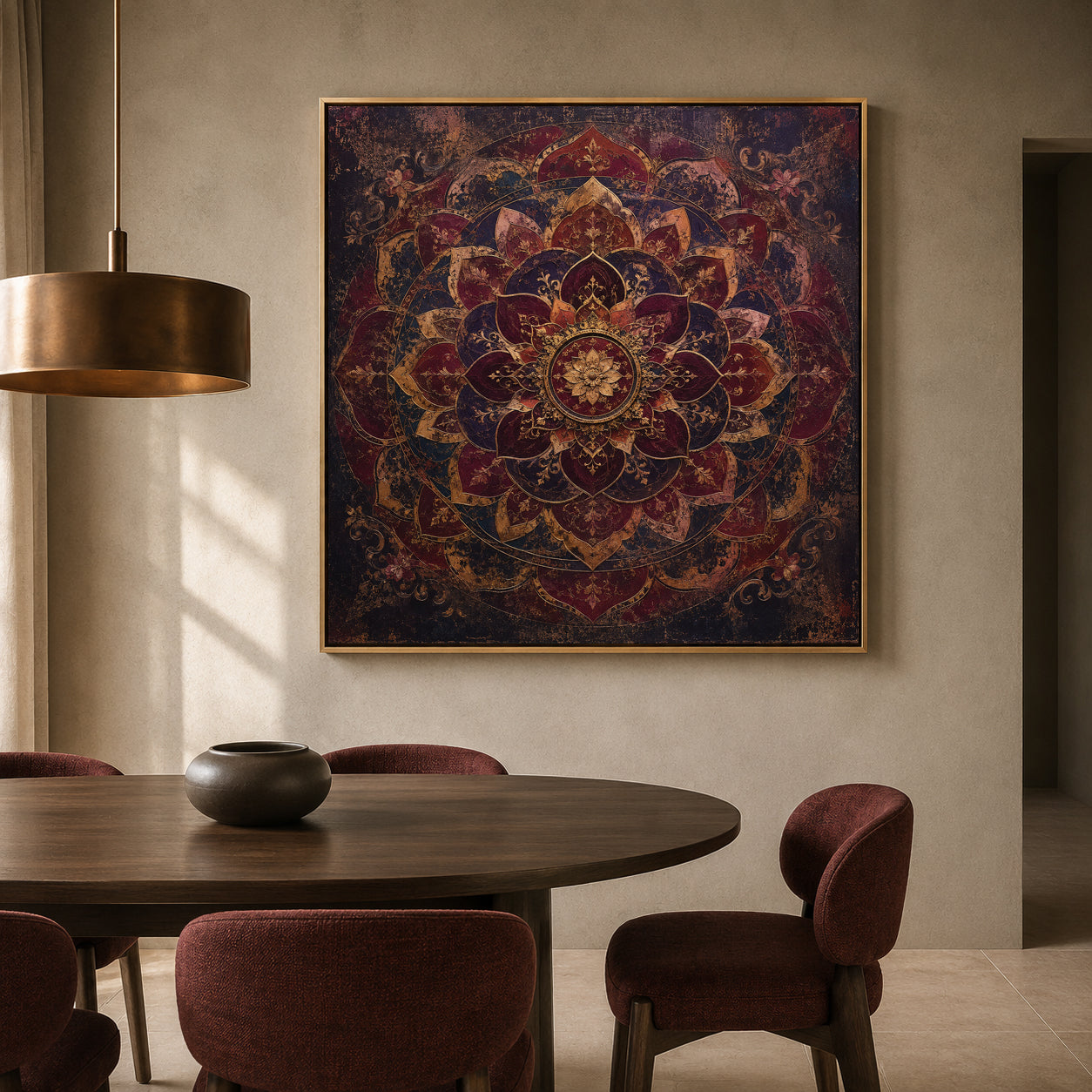 Midnight Ruby Mandala Vintage Indian Ornamental Floral Wall Art