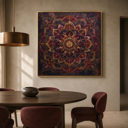 Midnight Ruby Mandala Vintage Indian Ornamental Floral Wall Art