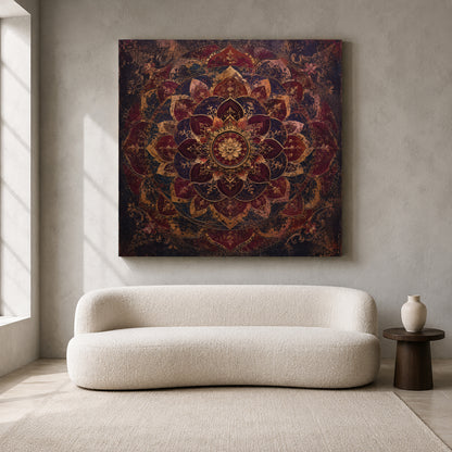 Midnight Ruby Mandala Vintage Indian Ornamental Floral Wall Art