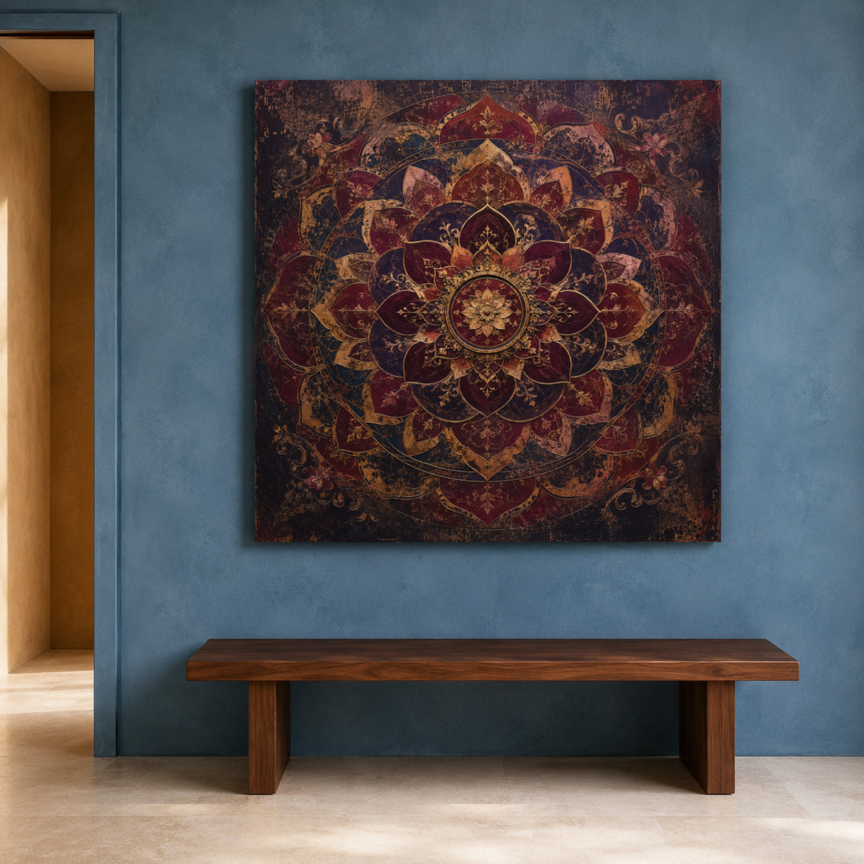 Midnight Ruby Mandala Vintage Indian Ornamental Floral Wall Art
