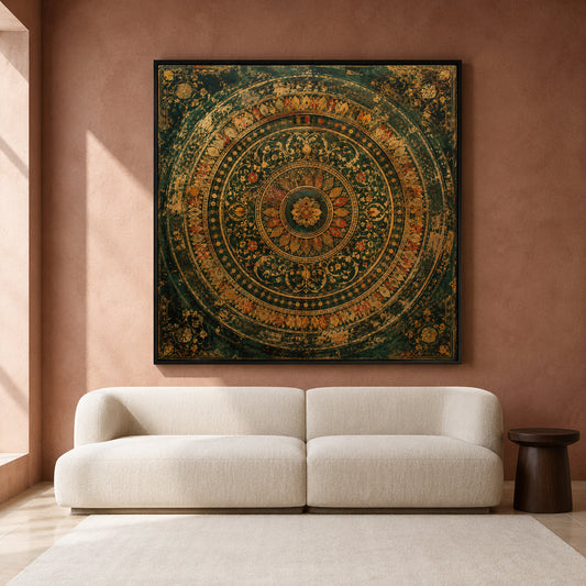 Emerald Dynasty Mandala Vintage Indian Floral Medallion Wall Art