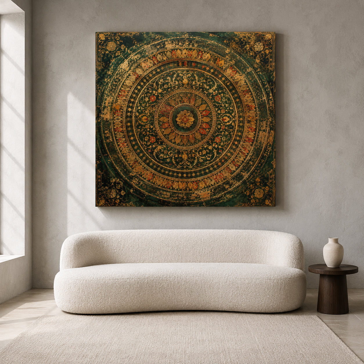 Emerald Dynasty Mandala Vintage Indian Floral Medallion Wall Art