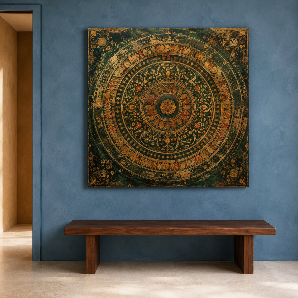 Emerald Dynasty Mandala Vintage Indian Floral Medallion Wall Art