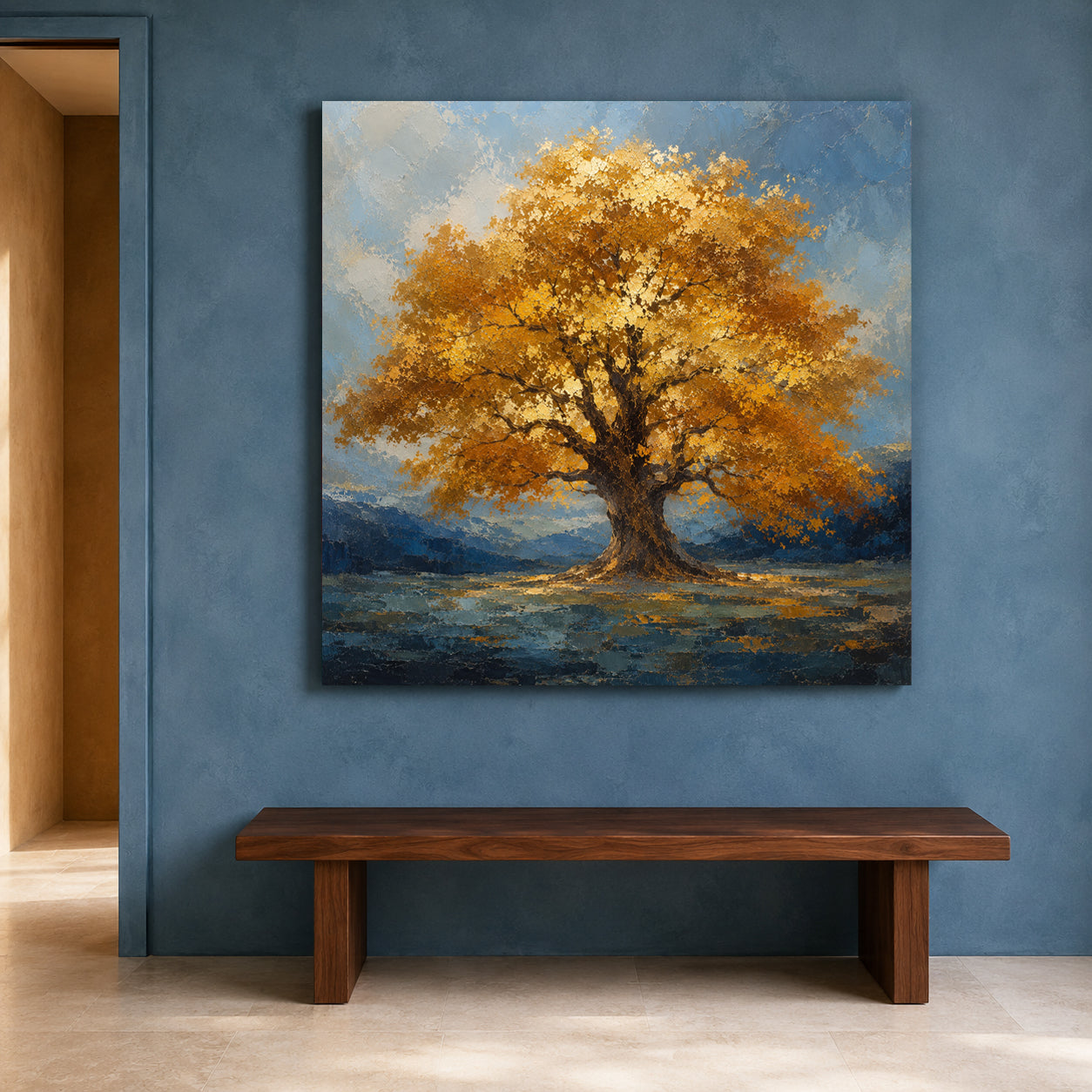 Golden Tree of Abundance Vastu Landscape Wall Art