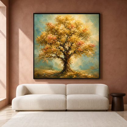 Golden Harmony Tree Vastu Prosperity Landscape Canvas Wall Art