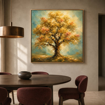 Golden Harmony Tree Vastu Prosperity Landscape Canvas Wall Art