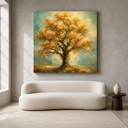 Golden Harmony Tree Vastu Prosperity Landscape Canvas Wall Art