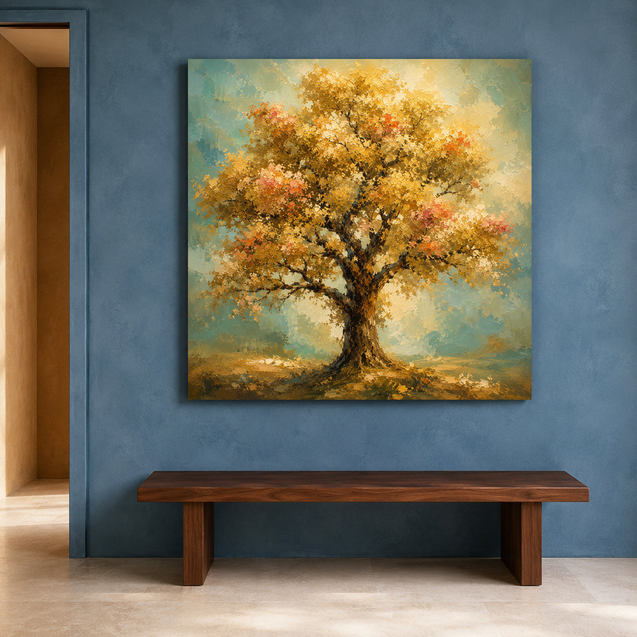 Golden Harmony Tree Vastu Prosperity Landscape Canvas Wall Art