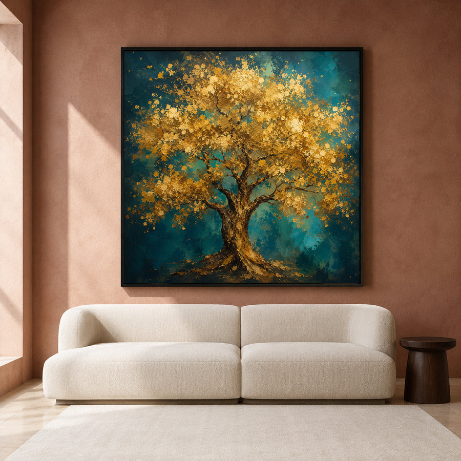Golden Prosperity Tree Vastu Nature Canvas Wall Art