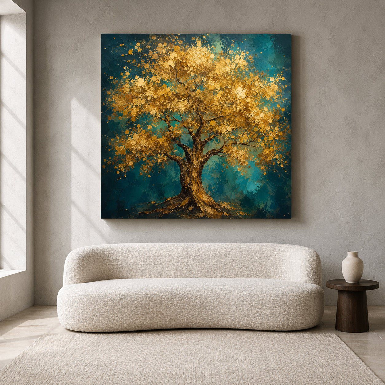 Golden Prosperity Tree Vastu Nature Canvas Wall Art