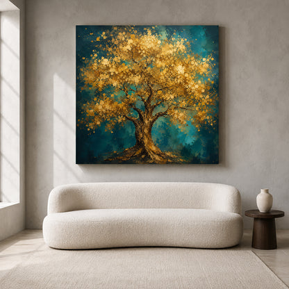Golden Prosperity Tree Vastu Nature Canvas Wall Art