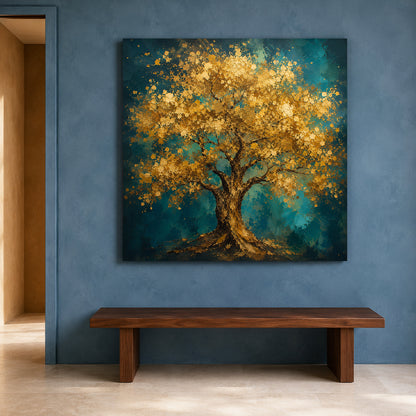 Golden Prosperity Tree Vastu Nature Canvas Wall Art