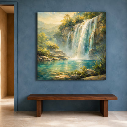 Serene Waterfall Vastu Nature Peaceful Canvas Wall Art