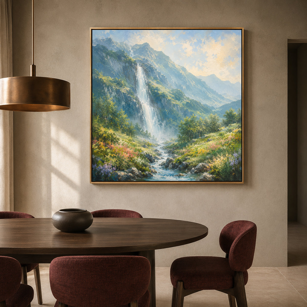 Mountain Waterfall Vastu Peaceful Canvas Wall Art
