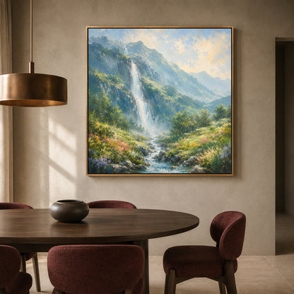 Mountain Waterfall Vastu Peaceful Canvas Wall Art