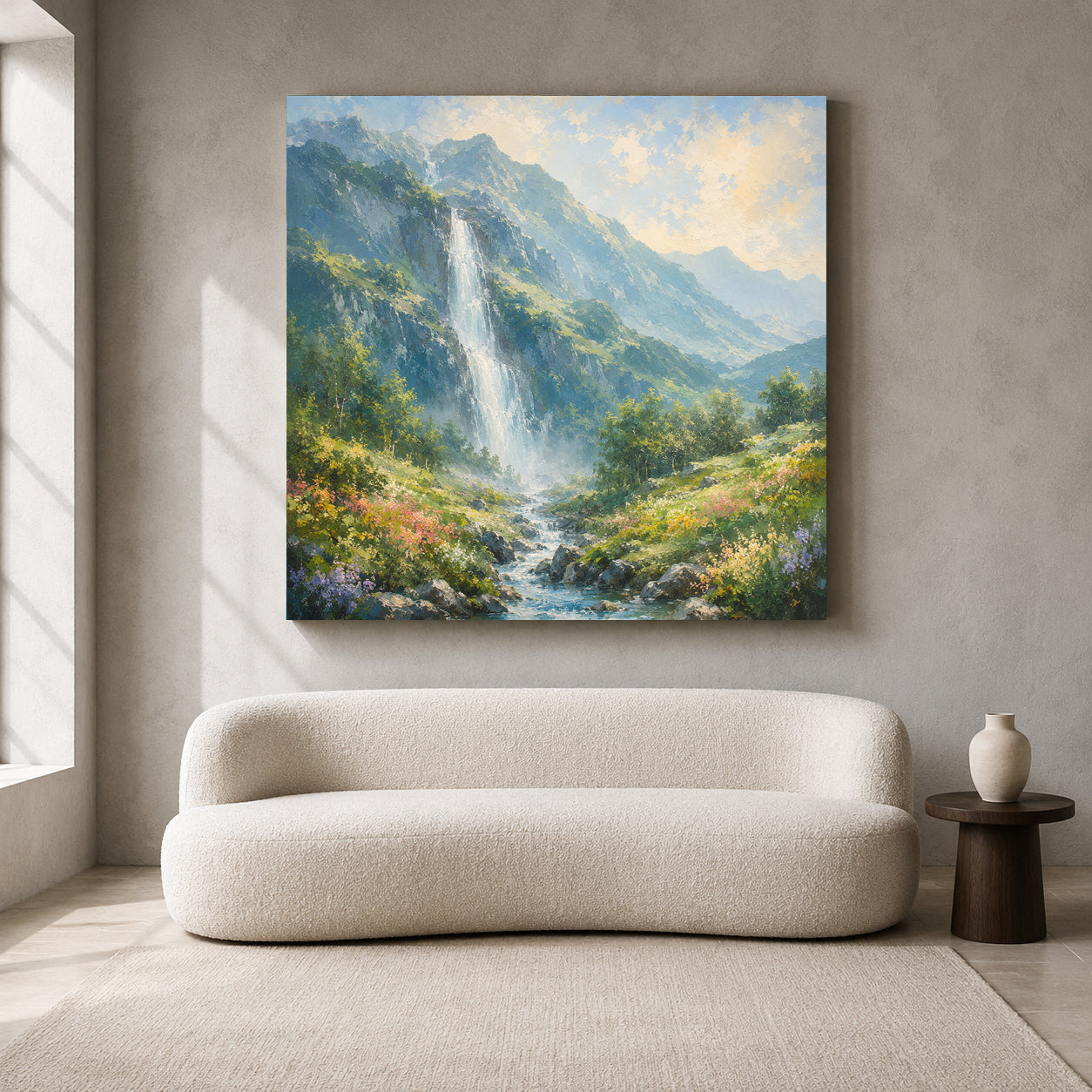 Mountain Waterfall Vastu Peaceful Canvas Wall Art