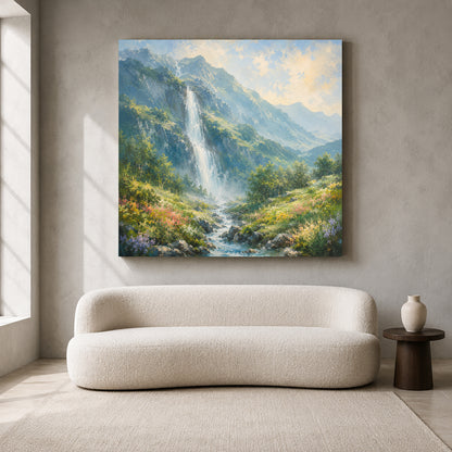 Mountain Waterfall Vastu Peaceful Canvas Wall Art