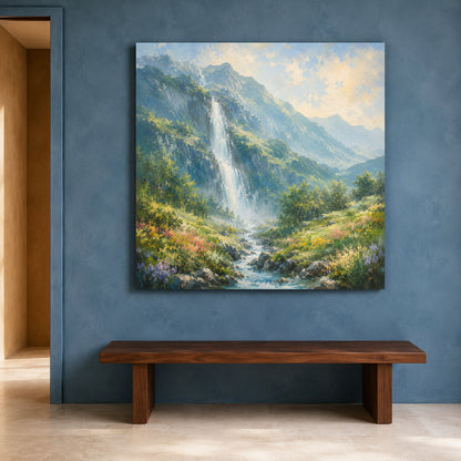 Mountain Waterfall Vastu Peaceful Canvas Wall Art