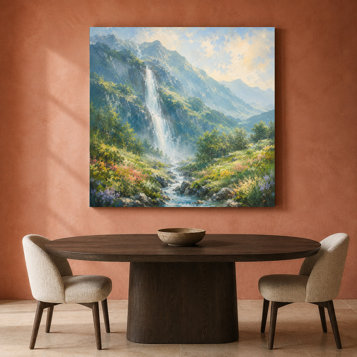Mountain Waterfall Vastu Peaceful Canvas Wall Art