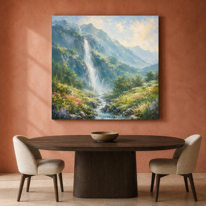 Mountain Waterfall Vastu Peaceful Canvas Wall Art