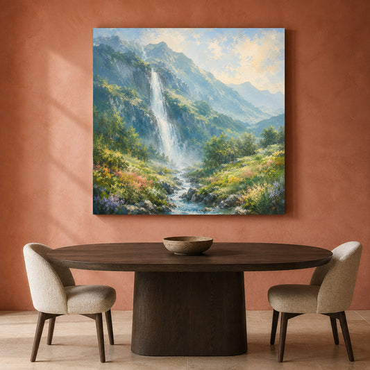 Mountain Waterfall Vastu Peaceful Canvas Wall Art