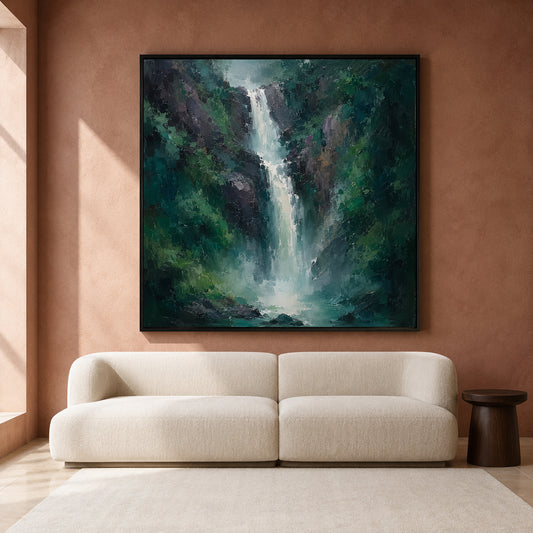 Emerald Vastu Waterfall Nature Canvas Wall Art