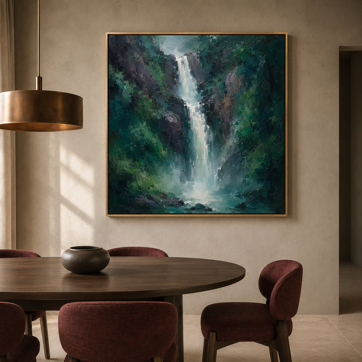 Emerald Vastu Waterfall Nature Canvas Wall Art