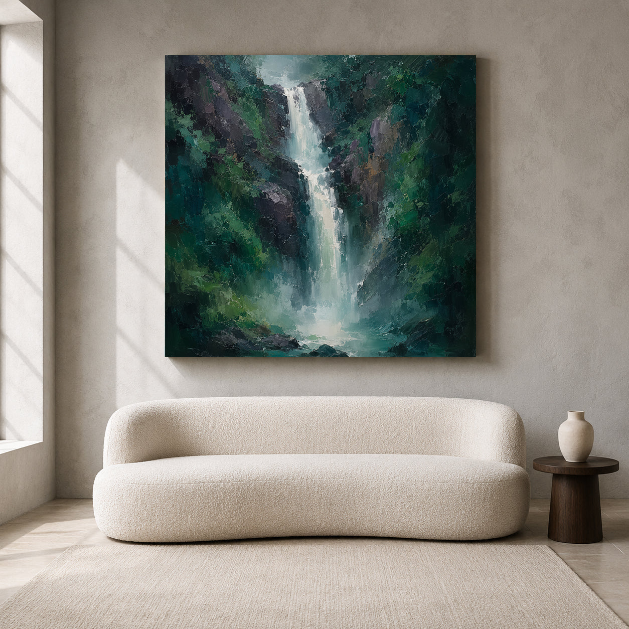 Emerald Vastu Waterfall Nature Canvas Wall Art