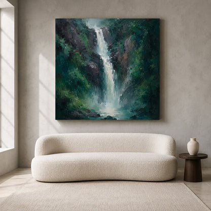 Emerald Vastu Waterfall Nature Canvas Wall Art
