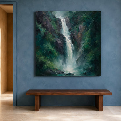 Emerald Vastu Waterfall Nature Canvas Wall Art