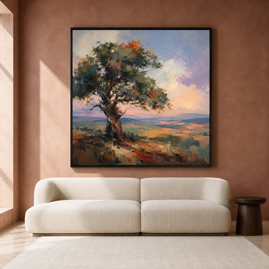 Lone Tree Landscape Canvas Art with Textured Countryside