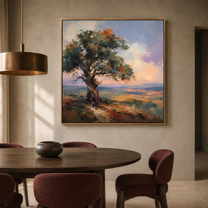 Lone Tree Landscape Canvas Art with Textured Countryside