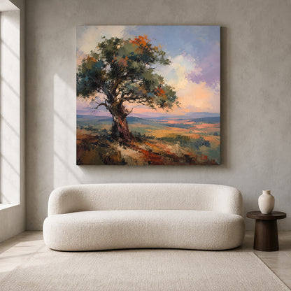 Lone Tree Landscape Canvas Art with Textured Countryside