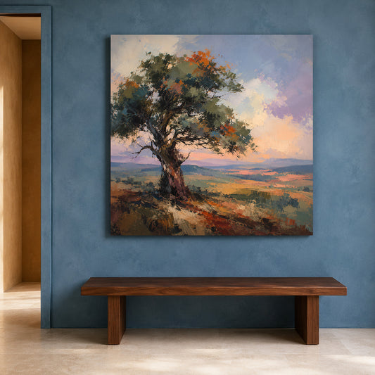 Lone Tree Landscape Canvas Art with Textured Countryside
