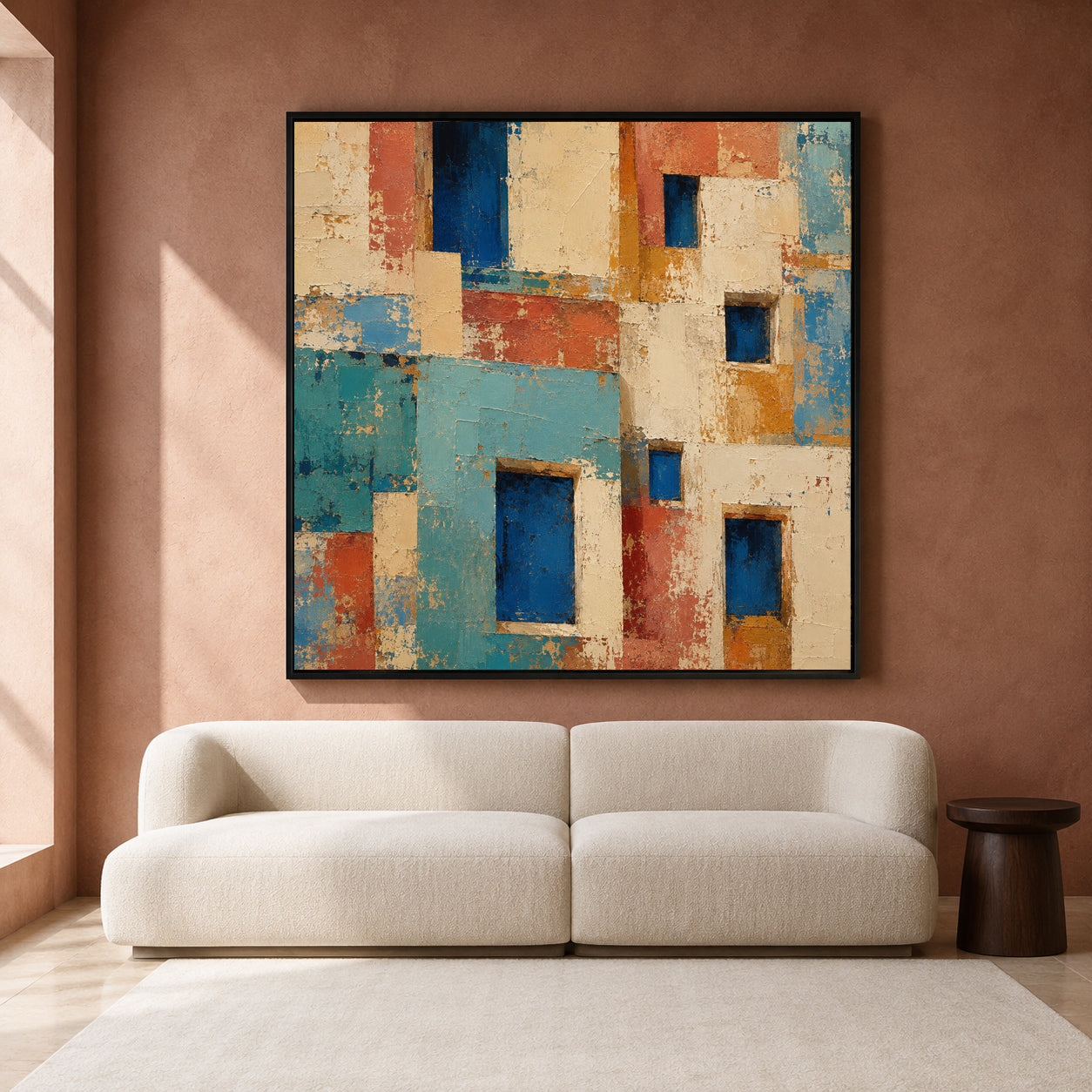 Mediterranean Architecture Abstract Canvas Art with Colorful Geometric Facades