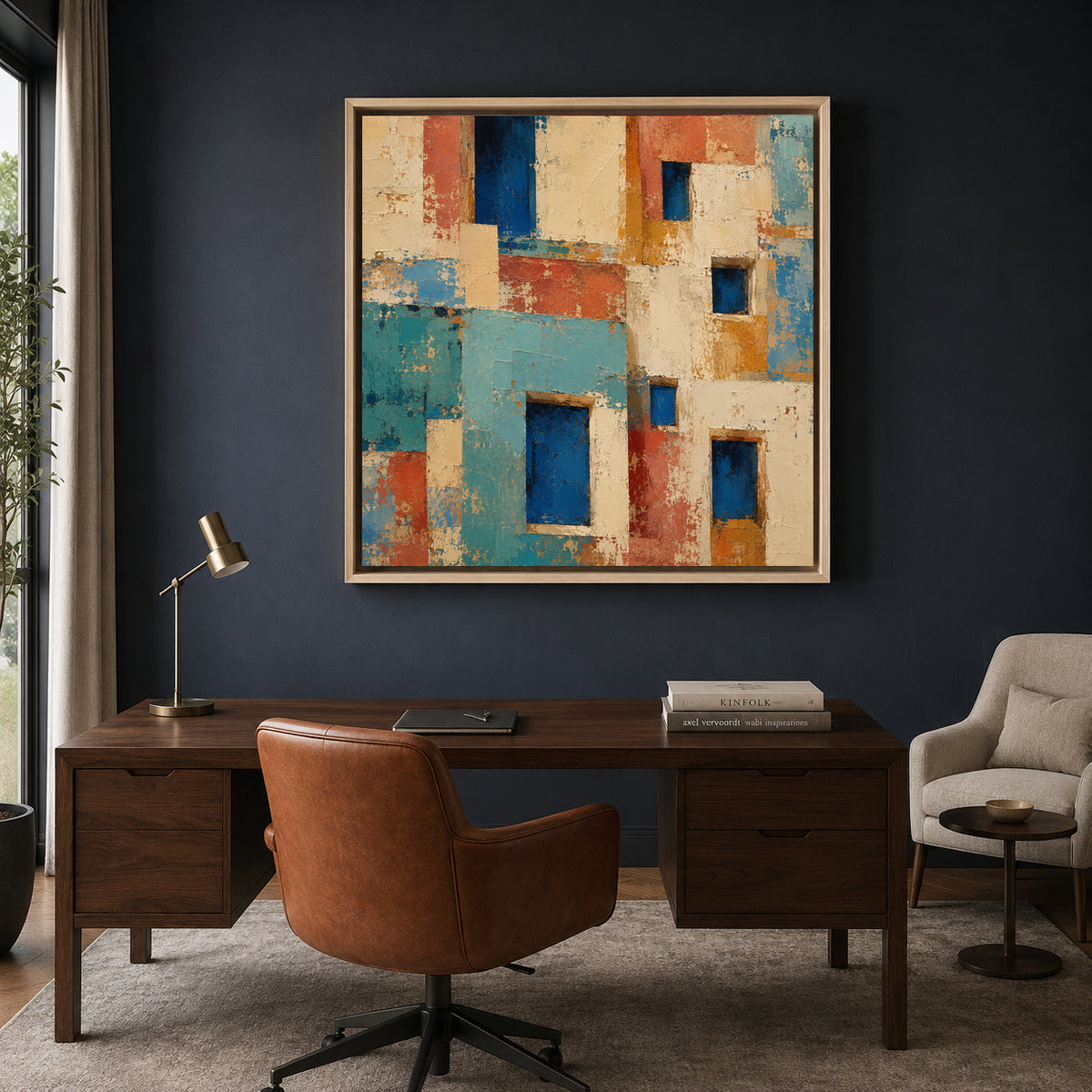 Mediterranean Architecture Abstract Canvas Art with Colorful Geometric Facades