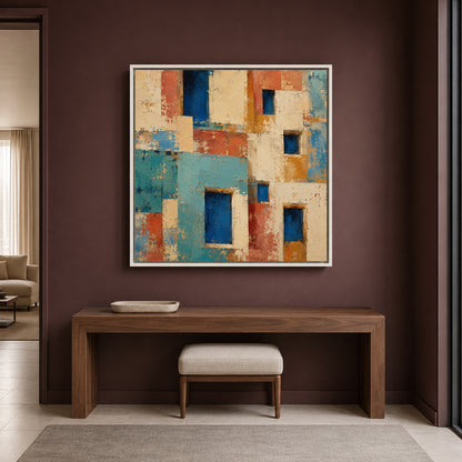 Mediterranean Architecture Abstract Canvas Art with Colorful Geometric Facades