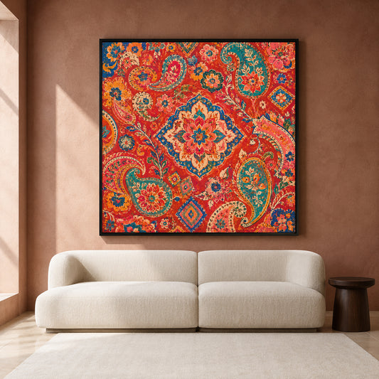 Crimson Paisley Garden Indian Ethnic Floral Pattern Wall Art