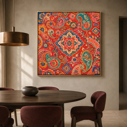 Crimson Paisley Garden Indian Ethnic Floral Pattern Wall Art