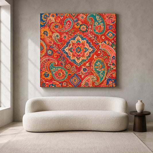 Crimson Paisley Garden Indian Ethnic Floral Pattern Wall Art