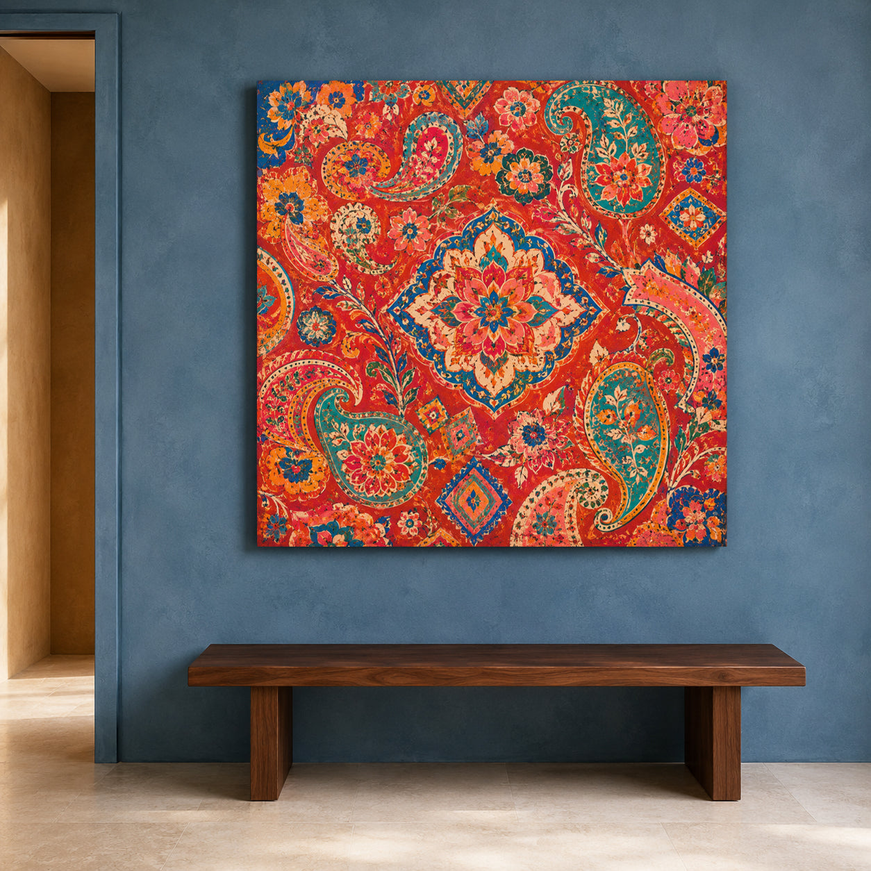 Crimson Paisley Garden Indian Ethnic Floral Pattern Wall Art